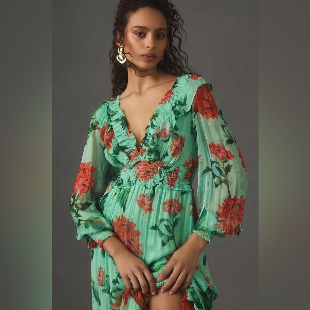 NWT The Odetta Ruffled V-Neck Dress - Picture 2 of 8